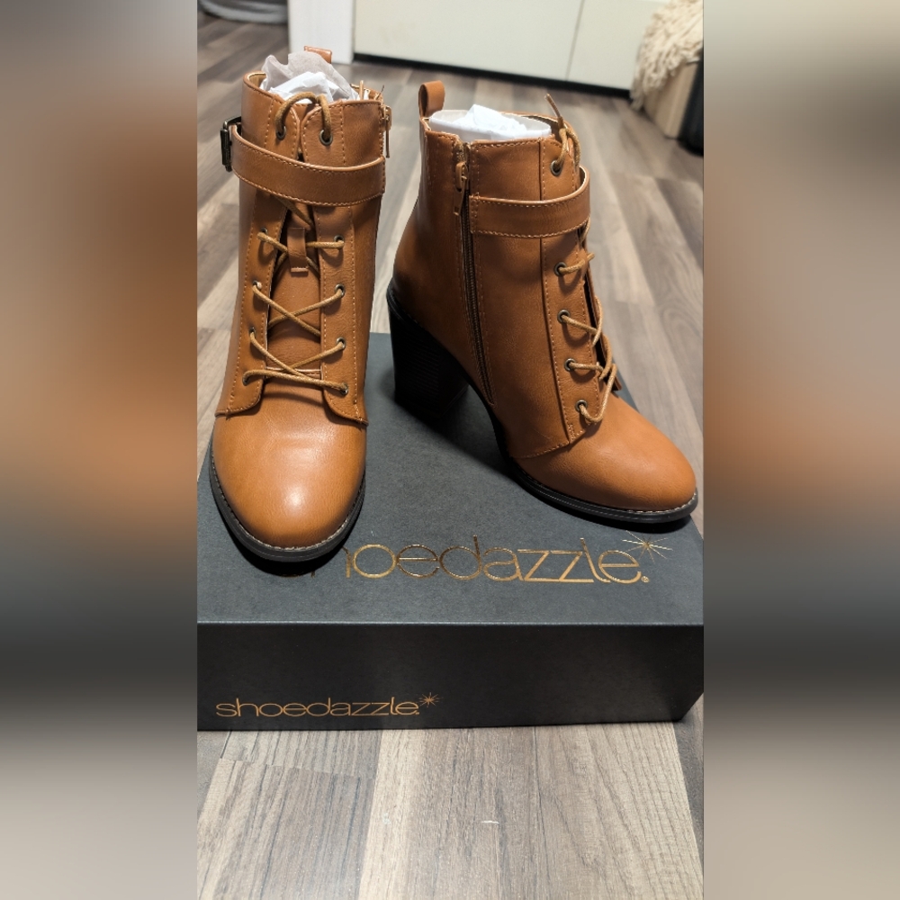 Shoe Dazzle Women's Brown Leather Ankle Booties 8.5